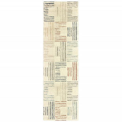 6' X 9' Ivory Blue And Red Geometric Area Rug