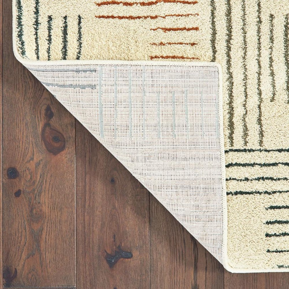 6' X 9' Ivory Blue And Red Geometric Area Rug