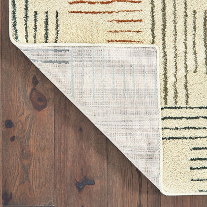 6' X 9' Ivory Blue And Red Geometric Area Rug