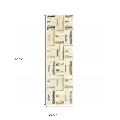 6' X 9' Ivory Blue And Red Geometric Area Rug