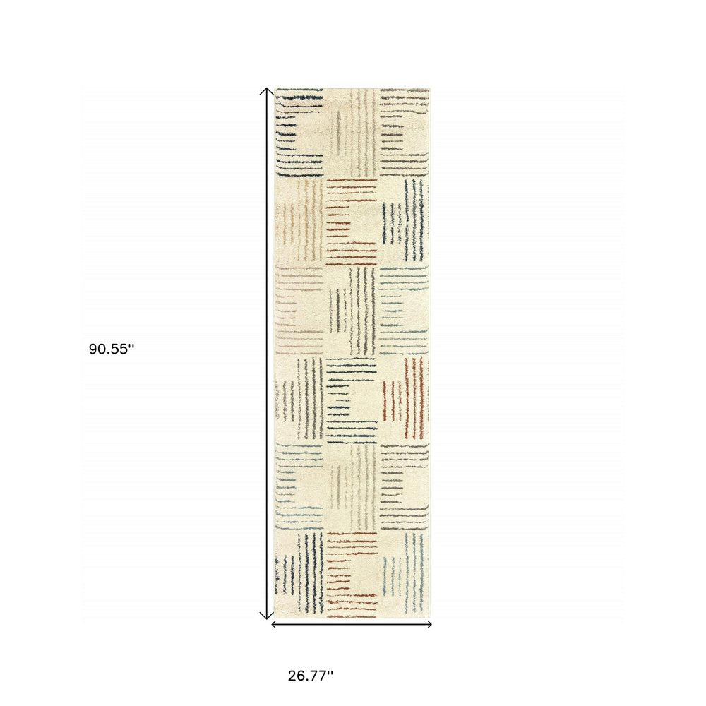 6' X 9' Ivory Blue And Red Geometric Area Rug