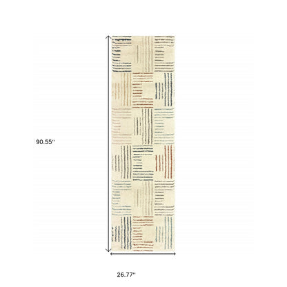 6' X 9' Ivory Blue And Red Geometric Area Rug