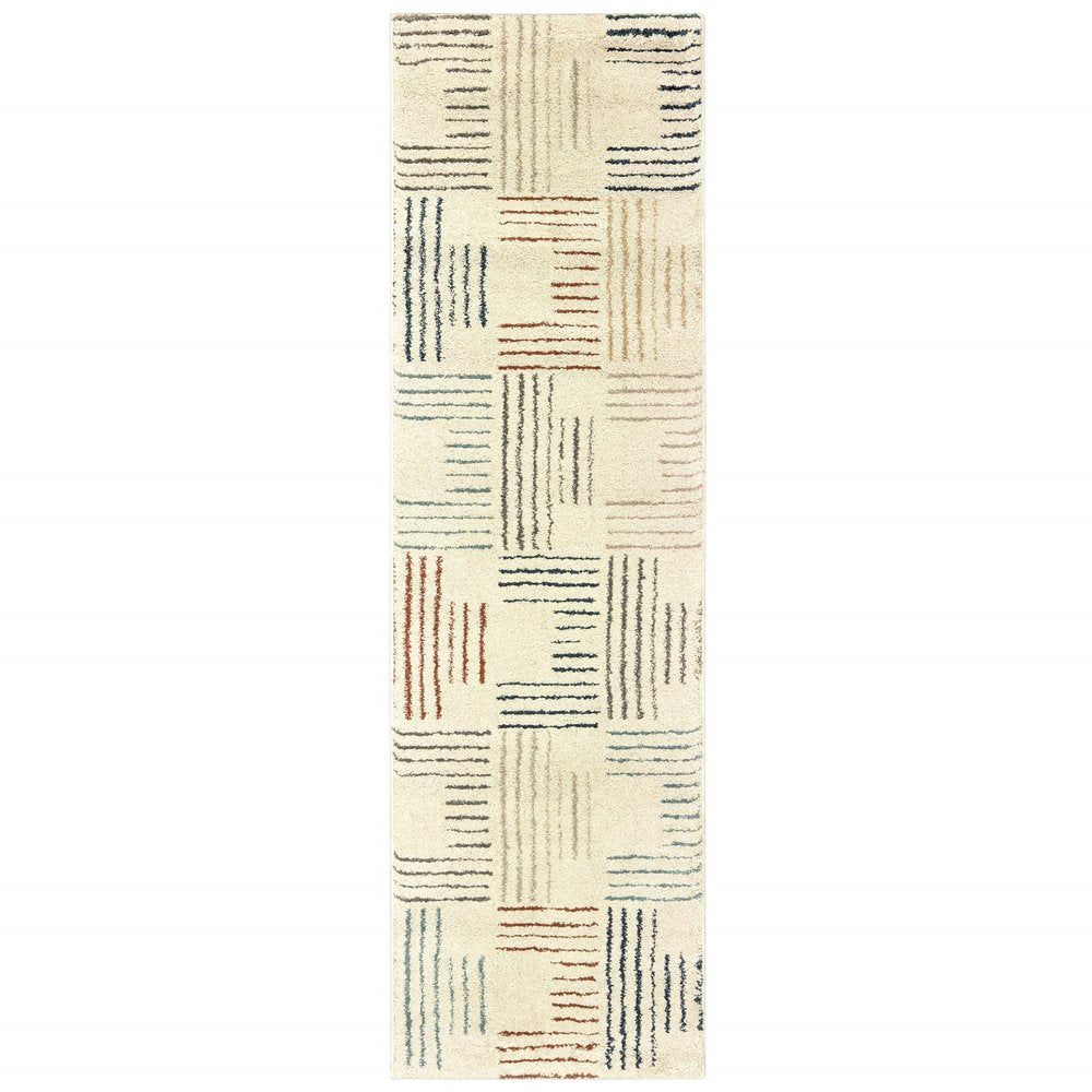 6' X 9' Ivory Blue And Red Geometric Area Rug