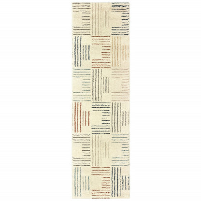 6' X 9' Ivory Blue And Red Geometric Area Rug