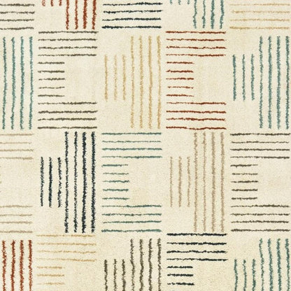 6' X 9' Ivory Blue And Red Geometric Area Rug