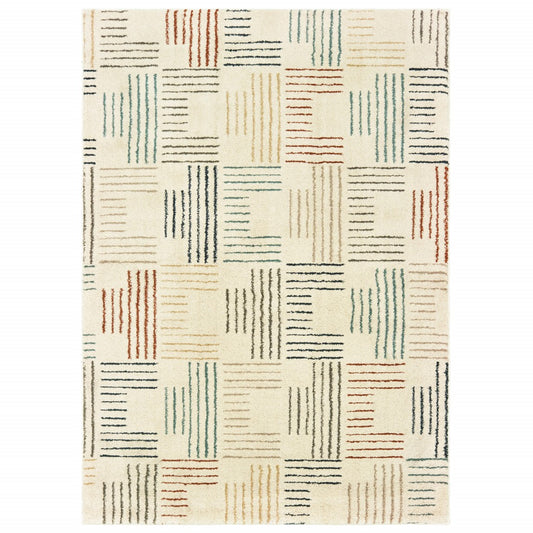 6' X 9' Ivory Blue And Red Geometric Area Rug