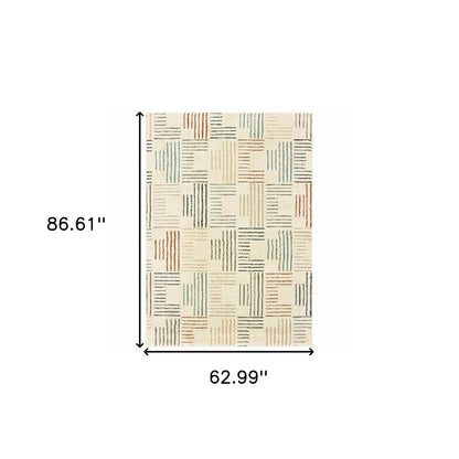 6' X 9' Ivory Blue And Red Geometric Area Rug