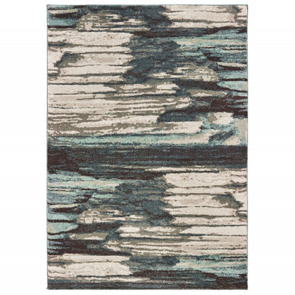 7' X 10' Ivory Blue And Gray Abstract Area Rug