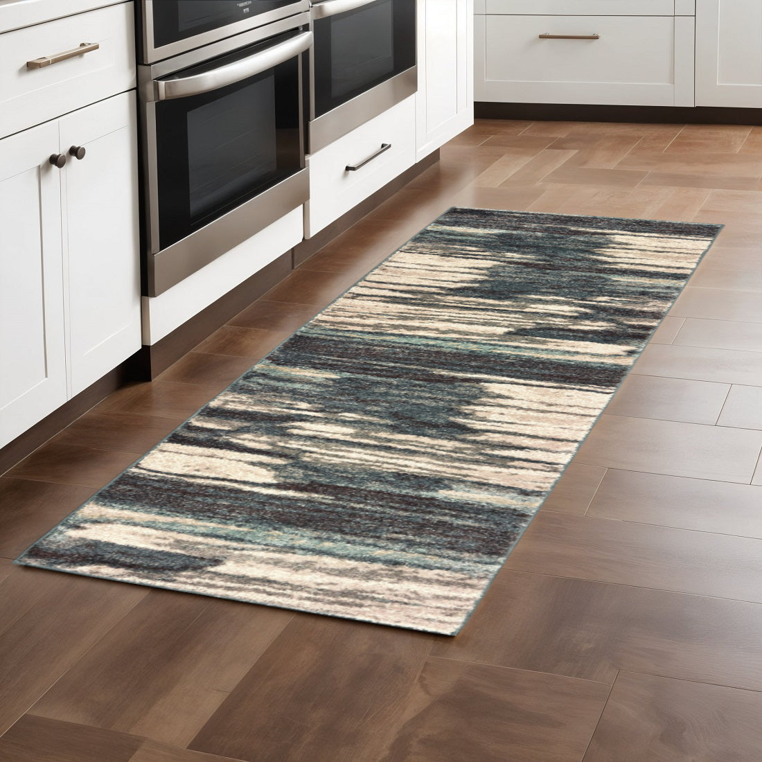4' X 6' Ivory Blue And Gray Abstract Area Rug