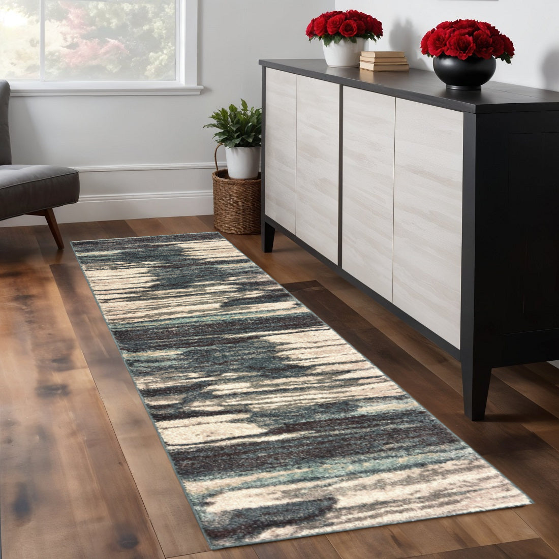 4' X 6' Ivory Blue And Gray Abstract Area Rug