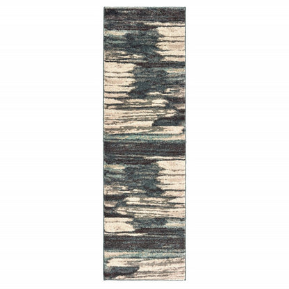 7' X 10' Ivory Blue And Gray Abstract Area Rug