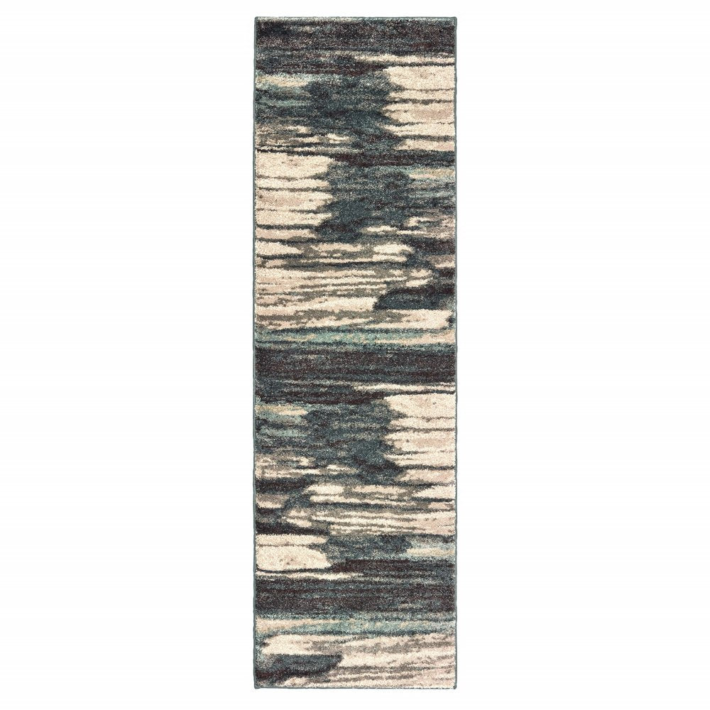 7' X 10' Ivory Blue And Gray Abstract Area Rug