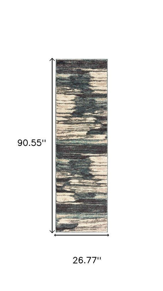 7' X 10' Ivory Blue And Gray Abstract Area Rug