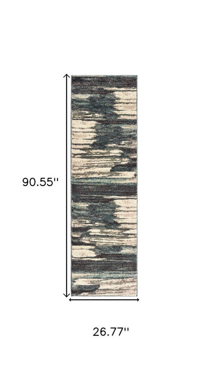 7' X 10' Ivory Blue And Gray Abstract Area Rug