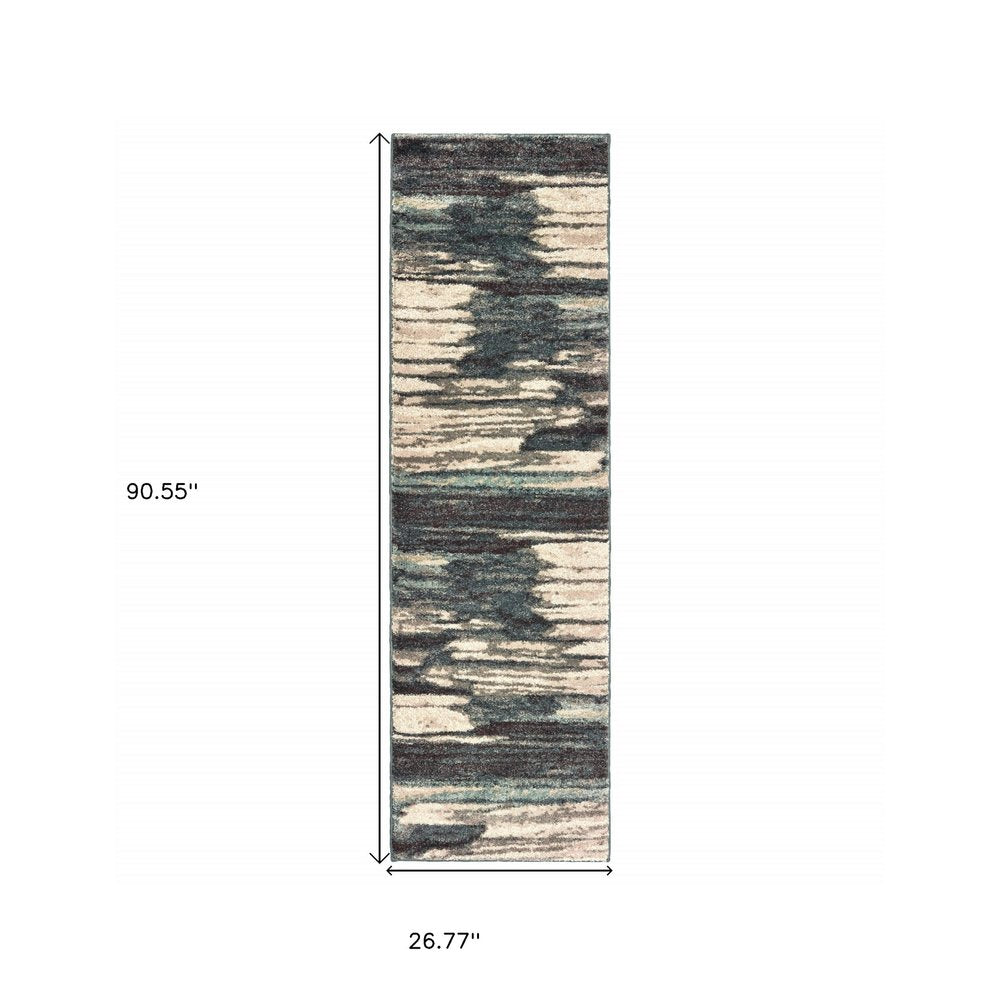 7' X 10' Ivory Blue And Gray Abstract Area Rug