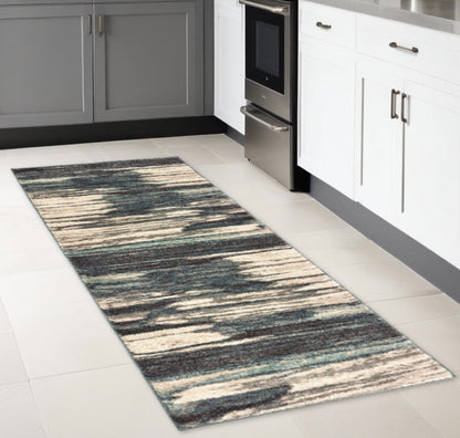 6' X 9' Ivory Blue And Gray Abstract Area Rug