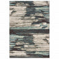 7' X 10' Ivory Blue And Gray Abstract Area Rug