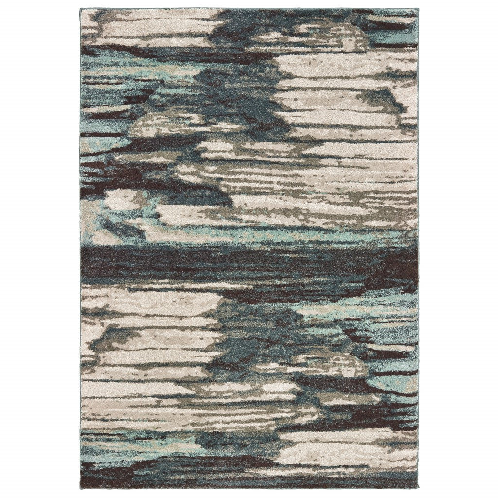 5' X 7' Ivory Blue Gray Abstract Layers Indoor Area Rug