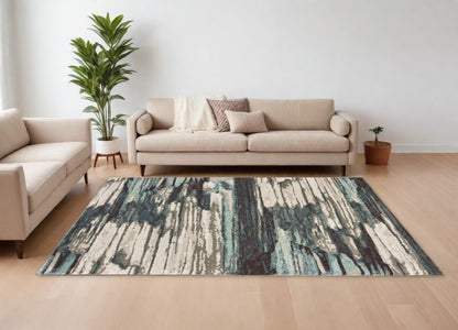 5' X 7' Ivory Blue Gray Abstract Layers Indoor Area Rug