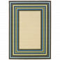 8' X 13' Ivory And Blue Striped Indoor Outdoor Area Rug