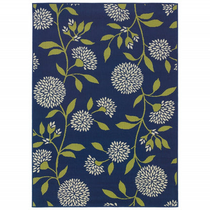 8' X 13' Blue And Green Floral Indoor Outdoor Area Rug