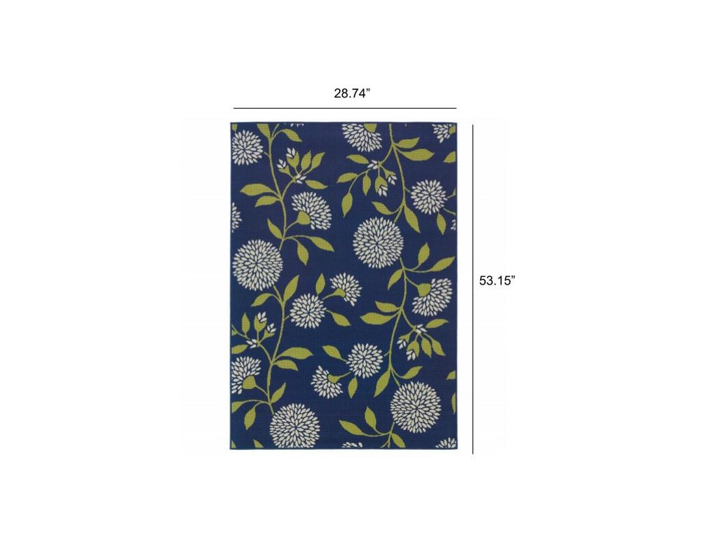 8' X 13' Blue And Green Floral Indoor Outdoor Area Rug