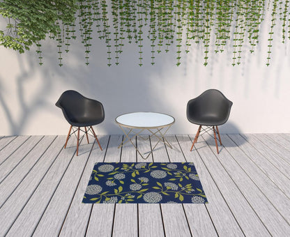 8' X 13' Blue And Green Floral Indoor Outdoor Area Rug
