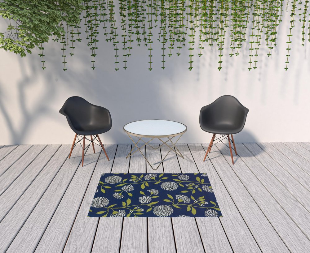 8' X 13' Blue And Green Floral Indoor Outdoor Area Rug