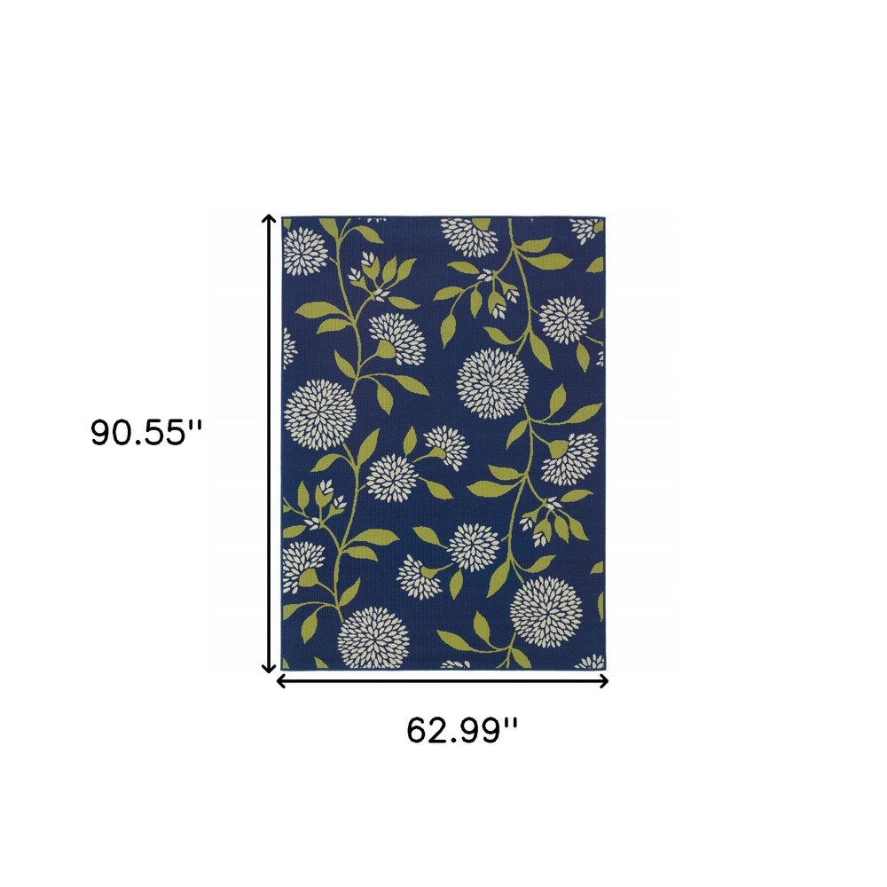 8' X 13' Blue And Green Floral Indoor Outdoor Area Rug