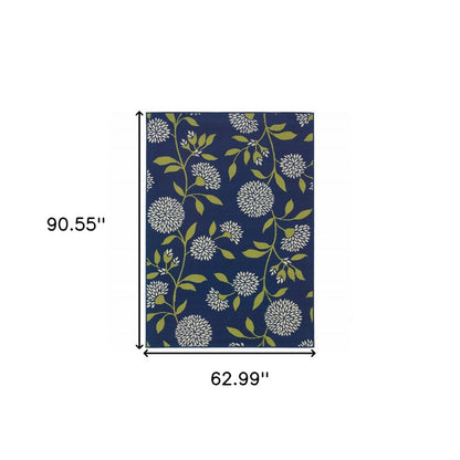 8' X 13' Blue And Green Floral Indoor Outdoor Area Rug