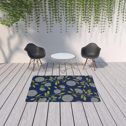 8' X 13' Blue And Green Floral Indoor Outdoor Area Rug