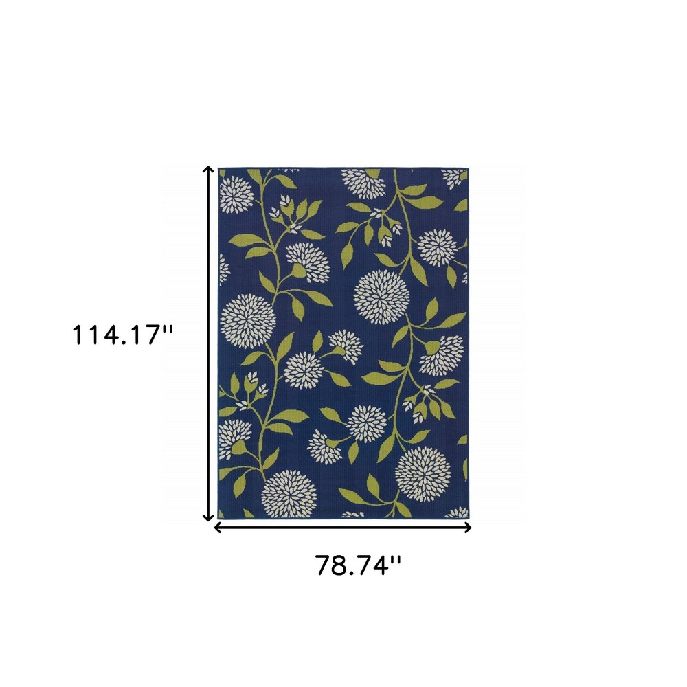 8' X 13' Blue And Green Floral Indoor Outdoor Area Rug