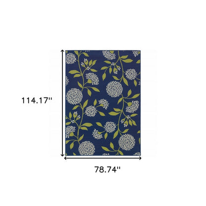 8' X 13' Blue And Green Floral Indoor Outdoor Area Rug