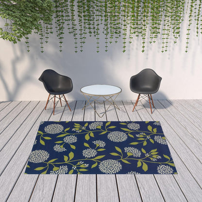 8' X 13' Blue And Green Floral Indoor Outdoor Area Rug