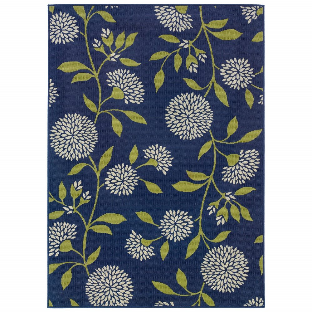 8' X 13' Blue And Green Floral Indoor Outdoor Area Rug