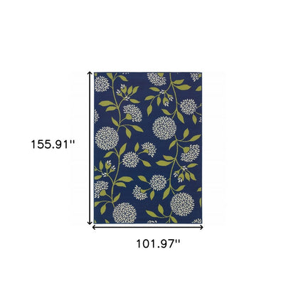 8' X 13' Blue And Green Floral Indoor Outdoor Area Rug