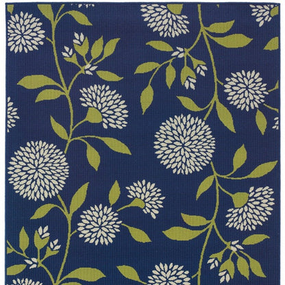 8' X 13' Blue And Green Floral Indoor Outdoor Area Rug