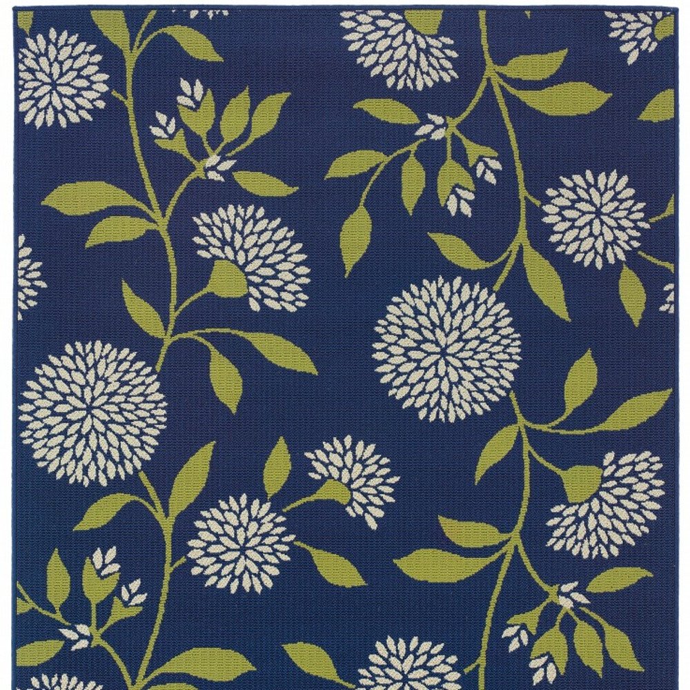 8' X 13' Blue And Green Floral Indoor Outdoor Area Rug