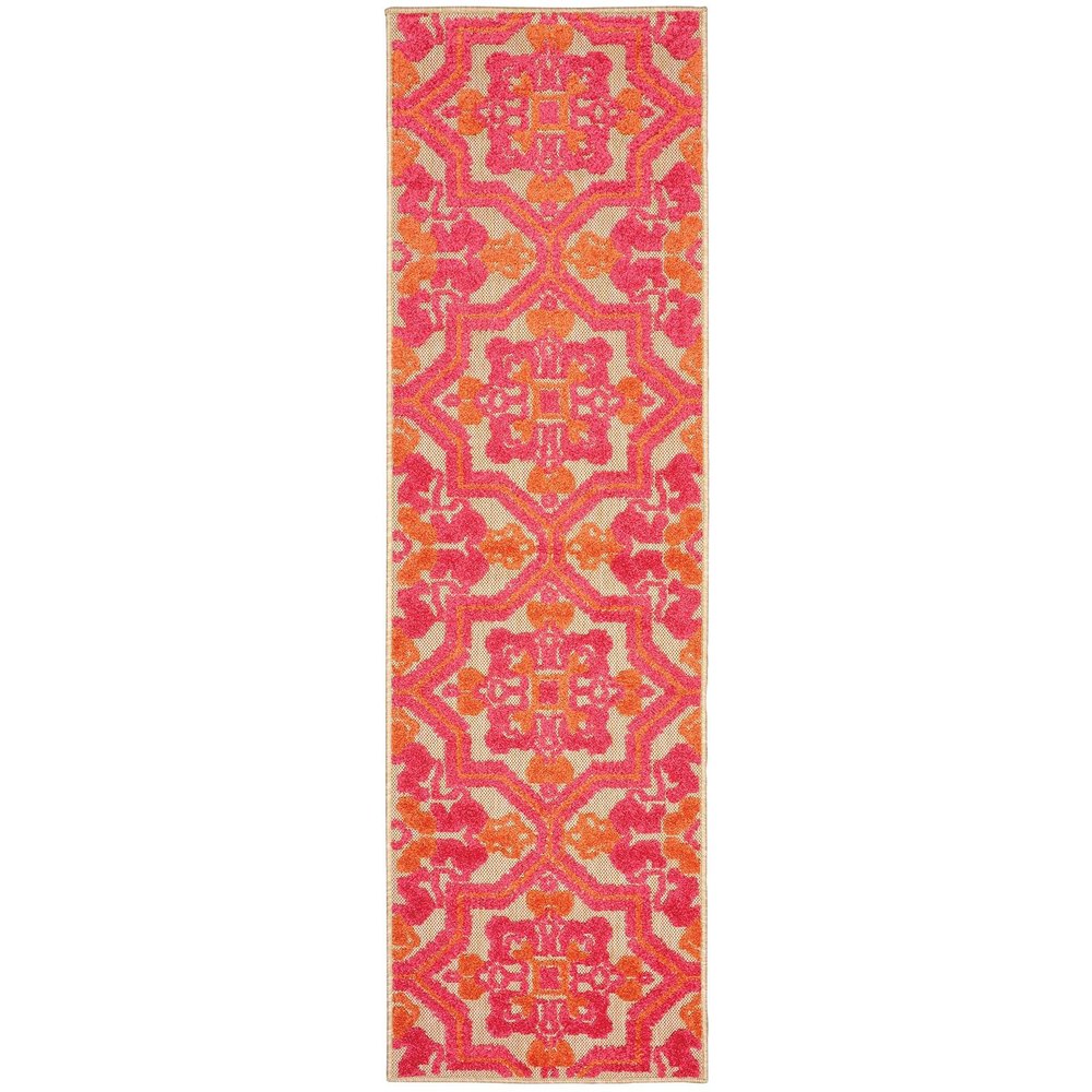 7' X 10' Pink And Orange Moroccan Indoor Outdoor Area Rug