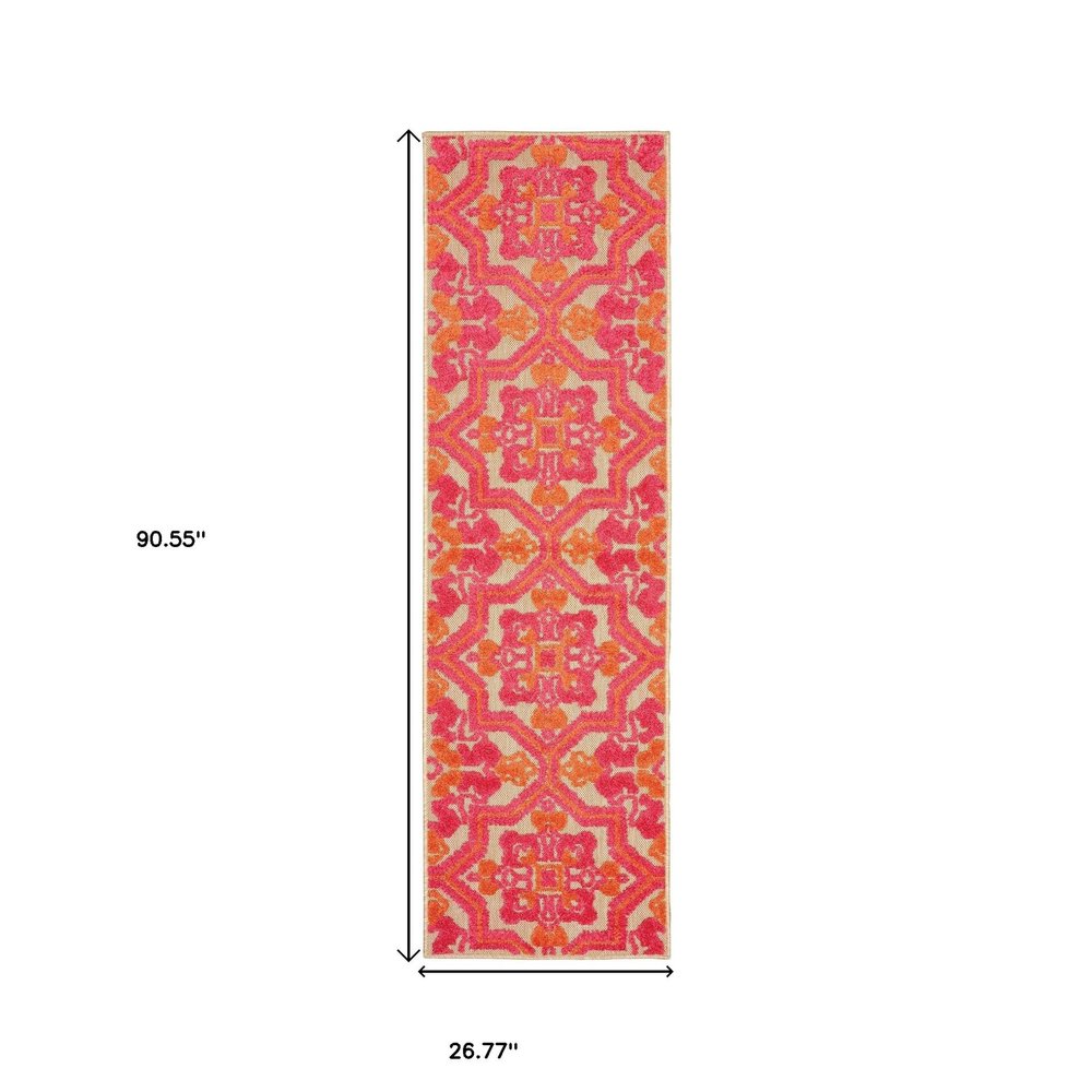 7' X 10' Pink And Orange Moroccan Indoor Outdoor Area Rug