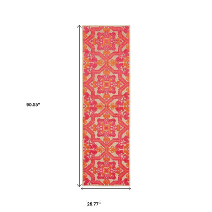 7' X 10' Pink And Orange Moroccan Indoor Outdoor Area Rug