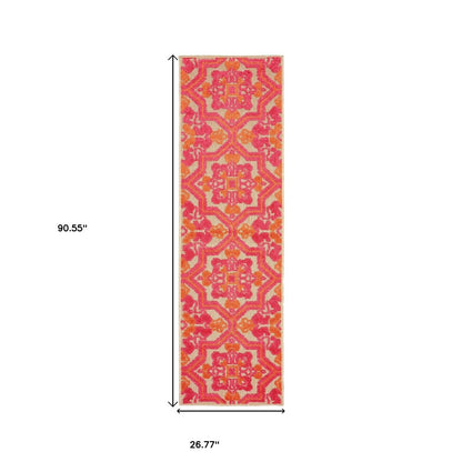 5' X 8' Pink And Orange Moroccan Indoor Outdoor Area Rug