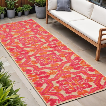 7' X 10' Pink And Orange Moroccan Indoor Outdoor Area Rug