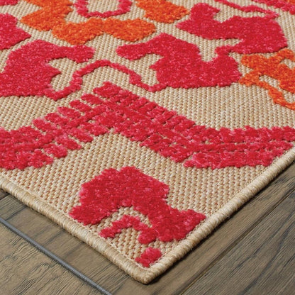 7' X 10' Pink And Orange Moroccan Indoor Outdoor Area Rug