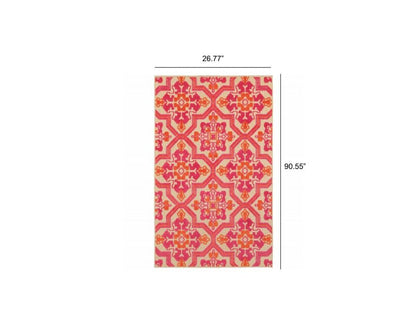 5' X 8' Pink And Orange Moroccan Indoor Outdoor Area Rug