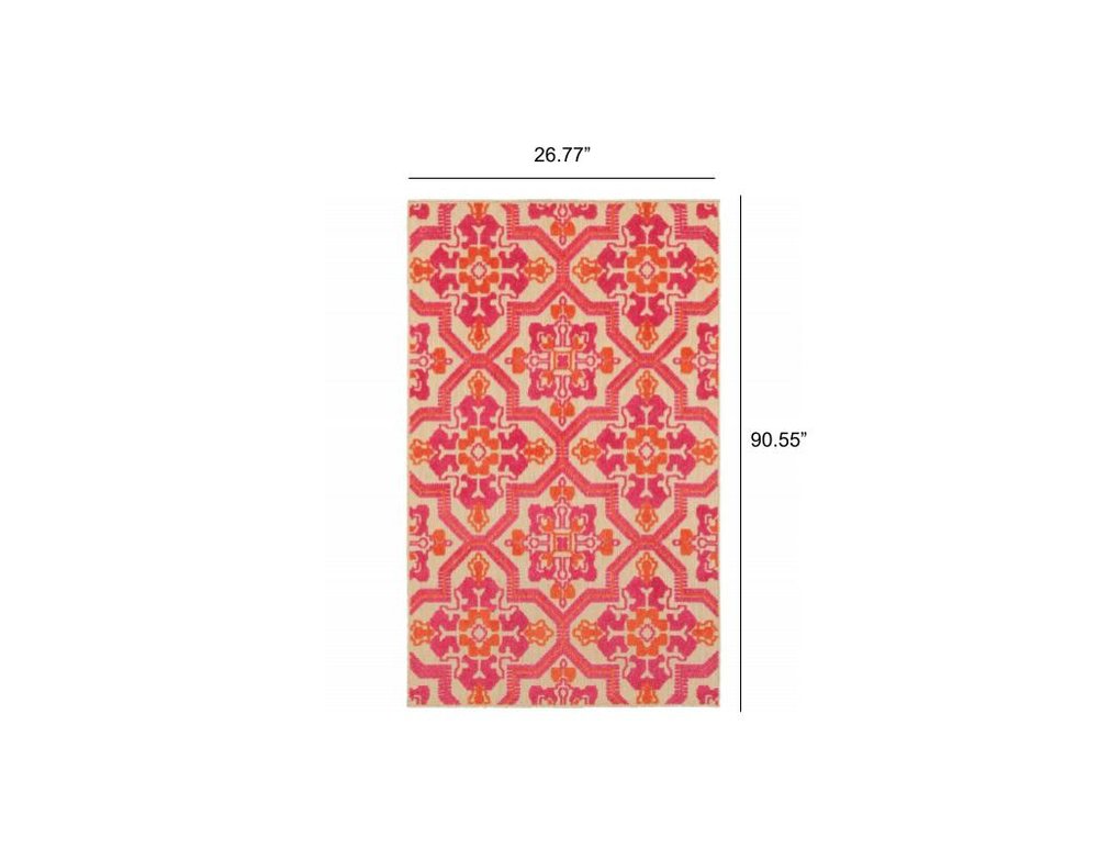 5' X 8' Pink And Orange Moroccan Indoor Outdoor Area Rug
