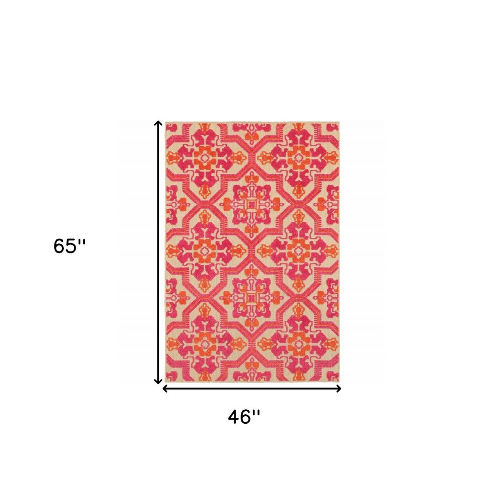 5' X 8' Pink And Orange Moroccan Indoor Outdoor Area Rug