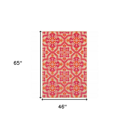 5' X 8' Pink And Orange Moroccan Indoor Outdoor Area Rug