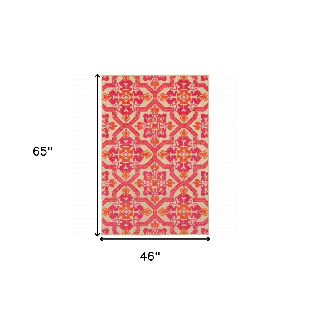 7' X 10' Pink And Orange Moroccan Indoor Outdoor Area Rug