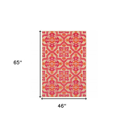 7' X 10' Pink And Orange Moroccan Indoor Outdoor Area Rug